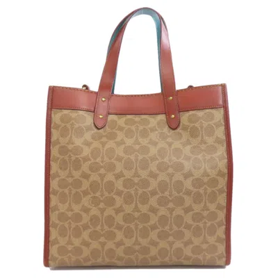 Pre-owned Coach Signature Brown Signature Line Tote Bag ()
