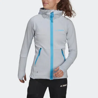 Adidas Originals (wmns) Adidas Terrex W Tx Flooce Hdj Reversible Outdoor Sports Hooded Jacket Light Blue In Gray