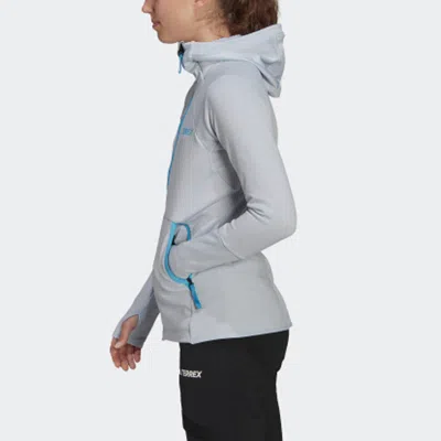 Adidas Originals (wmns) Adidas Terrex W Tx Flooce Hdj Reversible Outdoor Sports Hooded Jacket Light Blue In Gray