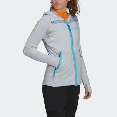 Adidas Originals (wmns) Adidas Terrex W Tx Flooce Hdj Reversible Outdoor Sports Hooded Jacket Light Blue In Gray