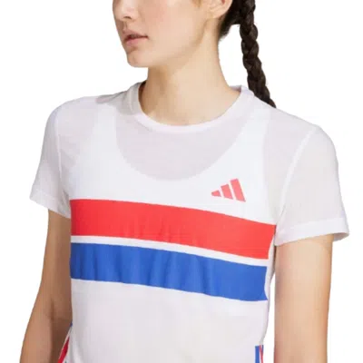 Adidas Originals (wmns) Adidas Adizero Retro Running T-shirt 'white Red Blue'