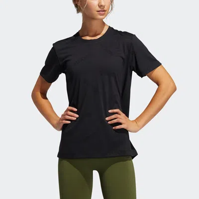 Adidas Originals (wmns) Adidas Aeroknit Tee Solid Color Round Neck Sports Short Sleeve Black T-shirt In Blue