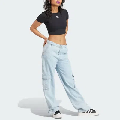 Adidas Originals Black Essentials Cropped T-shirt In Black