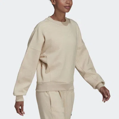 Adidas Originals (wmns) Adidas Solid Color Round Neck Pullover Hoodie Cream Yellow In Gray