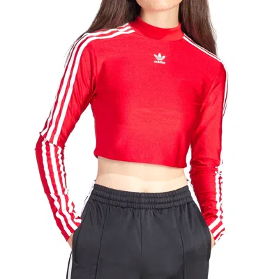 Adidas Originals (wmns) Adidas 3-stripes Cropped Long Sleeve T-shirt 'red White'