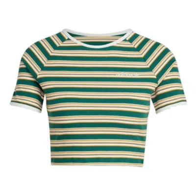 Adidas Originals (wmns) Adidas '80s Rib Stripe Baby T-shirt 'green Yellow' In Multi