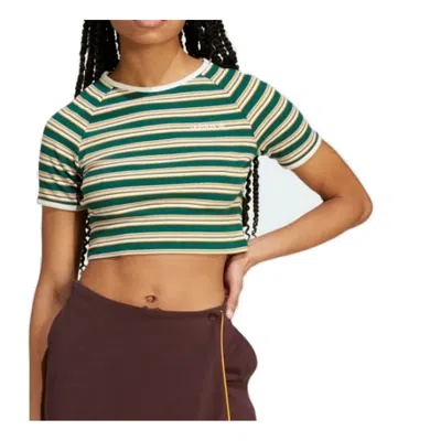 Adidas Originals (wmns) Adidas '80s Rib Stripe Baby T-shirt 'green Yellow' In Multi