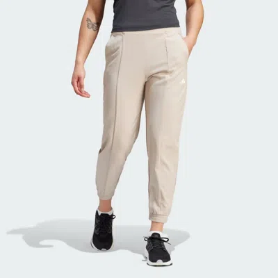 Adidas Originals (wmns) Adidas Logo Aeroready Train Essentials Minimal Branding Woven Pants 'beige' In Neutral