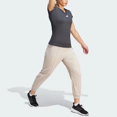 Adidas Originals (wmns) Adidas Logo Aeroready Train Essentials Minimal Branding Woven Pants 'beige' In Neutral
