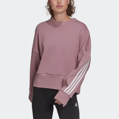 Adidas Originals (wmns) Adidas W Fi 3s Crew Stripe Sports Round Neck Pullover Long Sleeves Purple Pink Hoodie In Brown