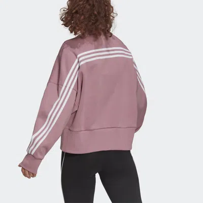 Adidas Originals (wmns) Adidas W Fi 3s Crew Stripe Sports Round Neck Pullover Long Sleeves Purple Pink Hoodie In Brown