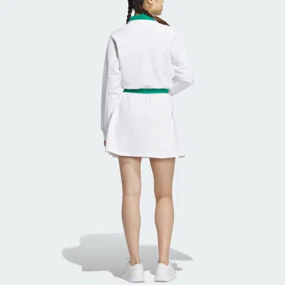 Adidas Originals (wmns) Adidas Verbiage Long Sleeve Polo Dress Asia Sizing 'white Green' In Multi