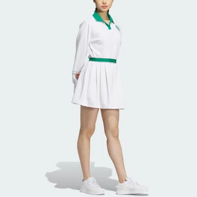 Adidas Originals (wmns) Adidas Verbiage Long Sleeve Polo Dress Asia Sizing 'white Green' In Multi