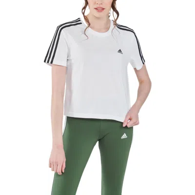 Adidas Originals (wmns) Adidas Essentials Loose 3-stripes Cropped T-shirt Asia Sizing 'white Black' In Red