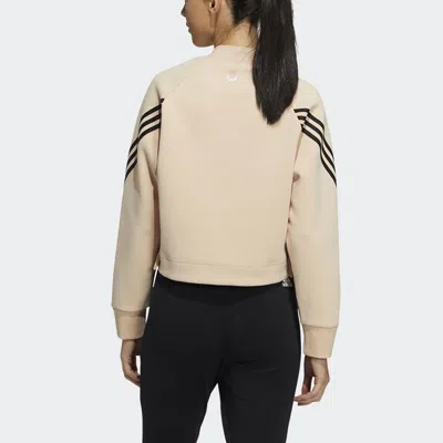 Adidas Originals (wmns) Adidas Ribbed Cuff Printing Pullover Round Neck Long Sleeves Hoodie Pink In Multi