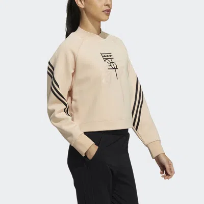 Adidas Originals (wmns) Adidas Ribbed Cuff Printing Pullover Round Neck Long Sleeves Hoodie Pink In Multi