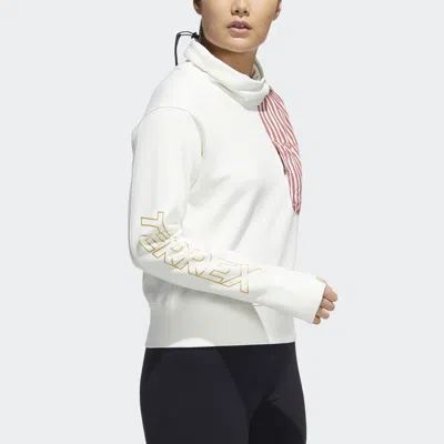 Adidas Originals (wmns) Adidas Terrex Cny Pad Jkt Pattern Printing High Collar Sports Pullover White Hoodie