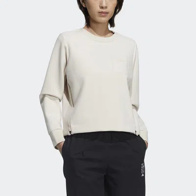 Adidas Originals (wmns) Adidas Tech Sweat Side Zipper Athleisure Casual Sports Round Neck Pullover White Hoodie In Neutral