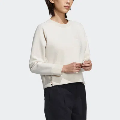 Adidas Originals (wmns) Adidas Tech Sweat Side Zipper Athleisure Casual Sports Round Neck Pullover White Hoodie In Neutral
