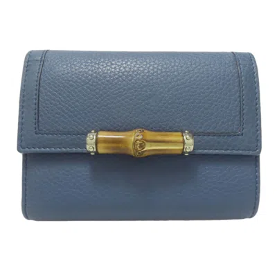 Pre-owned Gucci Bamboo Blue Bamboo Leather Wallet (bi-fold) ()