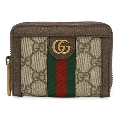 Pre-owned Gucci Beige Dark Brown Green Red Color Pvc Leather Chain/shoulder Wallet ()
