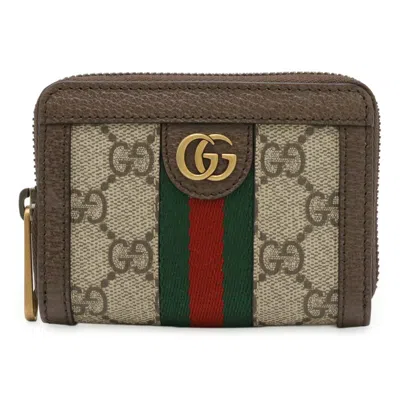 Pre-owned Gucci Beige Dark Brown Green Red Color Pvc Leather Chain/shoulder Wallet ()