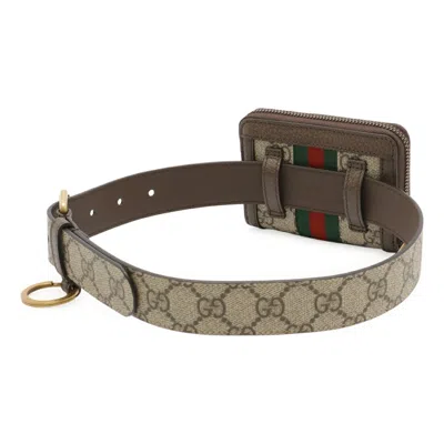 Pre-owned Gucci Beige Dark Brown Green Red Color Pvc Leather Chain/shoulder Wallet ()