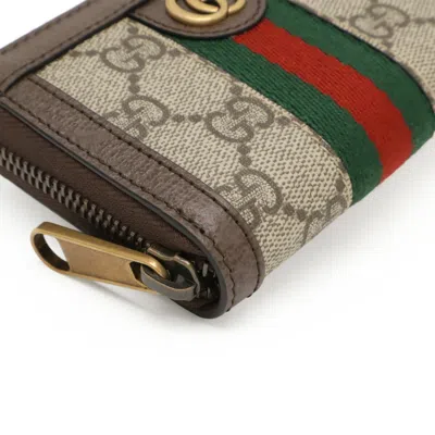 Pre-owned Gucci Beige Dark Brown Green Red Color Pvc Leather Chain/shoulder Wallet ()