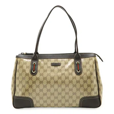 Pre-owned Gucci Beige Dark Brown Khaki Multi-color Gg Crystal Leather Handbag Tote Bag ()