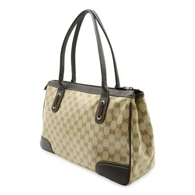 Pre-owned Gucci Beige Dark Brown Khaki Multi-color Gg Crystal Leather Handbag Tote Bag ()