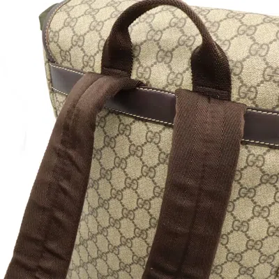 Pre-owned Gucci Beige Dark Brown Khaki Gg Supreme Leather Backpack ()