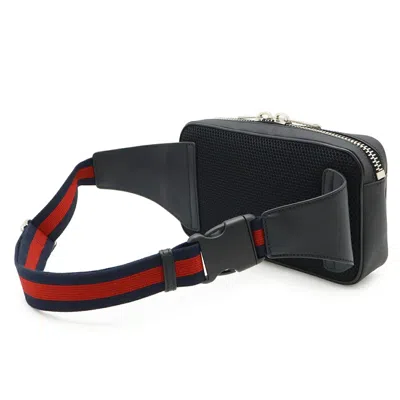 Pre-owned Gucci Black Dark Gray Navy Red Color Leather Pvc Fanny Pack Sling Bag ()