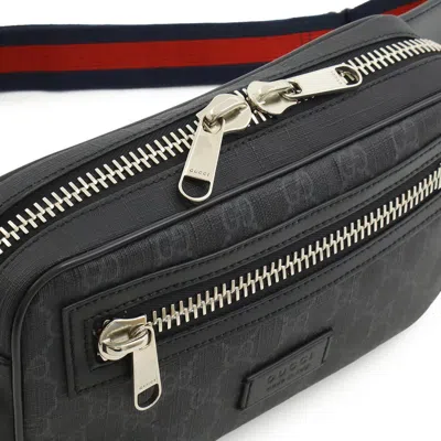 Pre-owned Gucci Black Dark Gray Navy Red Color Leather Pvc Fanny Pack Sling Bag ()