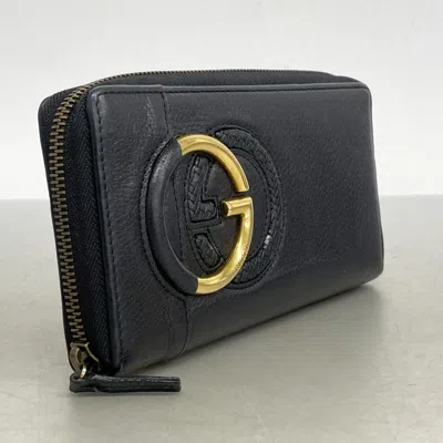 Pre-owned Gucci Black Leather Long Wallet (bi-fold) ()