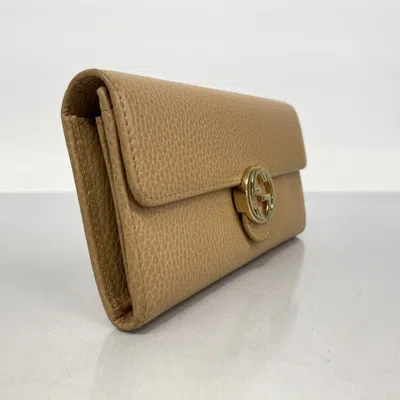 Pre-owned Gucci Brown Leather Long Wallet (bi-fold) ()