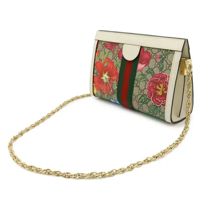 Pre-owned Gucci Flora Beige Multi-color White Pvc Leather Shoulder Bag ()