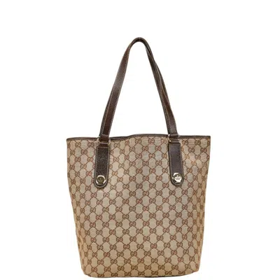 Pre-owned Gucci Gg Canvas Beige Brown Gg Canvas Leather Shoulder Bag Tote Bag ()