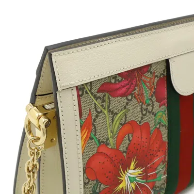 Pre-owned Gucci Flora Beige Multi-color White Pvc Leather Shoulder Bag ()