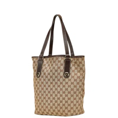 Pre-owned Gucci Gg Canvas Beige Brown Gg Canvas Leather Shoulder Bag Tote Bag ()