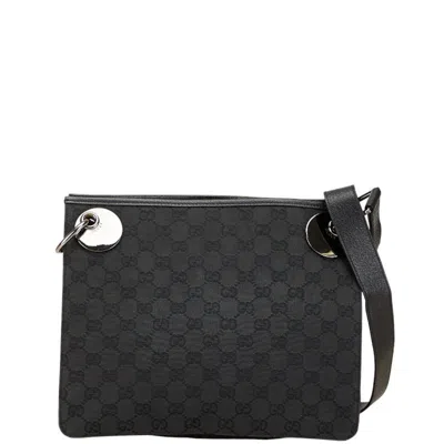 Pre-owned Gucci Gg Canvas Black Canvas Leather Shoulder Bag ()