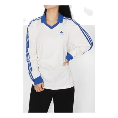 Adidas Originals (wmns) Adidas 3-stripes Satin Long Sleeve T-shirt 'white Blue' In Multi