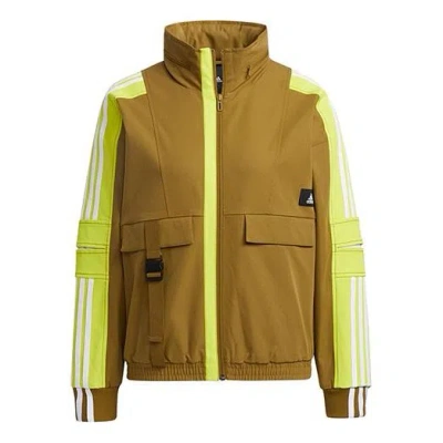 Adidas Originals (wmns) Adidas Str Jkt Warm Training Sports Storage Simple Hooded Fleece Lined Jacket Yellow In Green