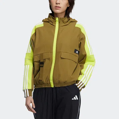 Adidas Originals (wmns) Adidas Str Jkt Warm Training Sports Storage Simple Hooded Fleece Lined Jacket Yellow In Green