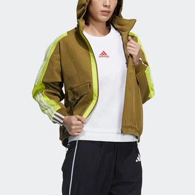 Adidas Originals (wmns) Adidas Str Jkt Warm Training Sports Storage Simple Hooded Fleece Lined Jacket Yellow In Green