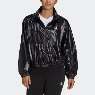 Adidas Originals (wmns) Adidas Wvn Jacket Logo Printing Glossy Stand Up Collar Jacket Coat Black