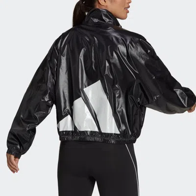 Adidas Originals (wmns) Adidas Wvn Jacket Logo Printing Glossy Stand Up Collar Jacket Coat Black