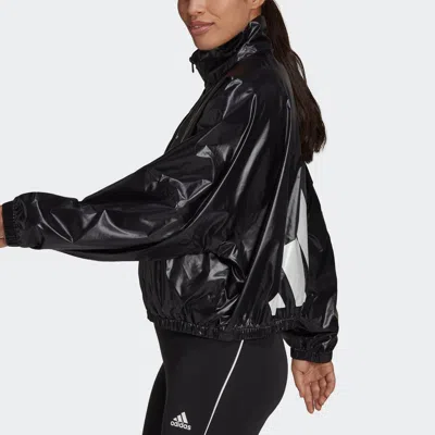 Adidas Originals (wmns) Adidas Wvn Jacket Logo Printing Glossy Stand Up Collar Jacket Coat Black