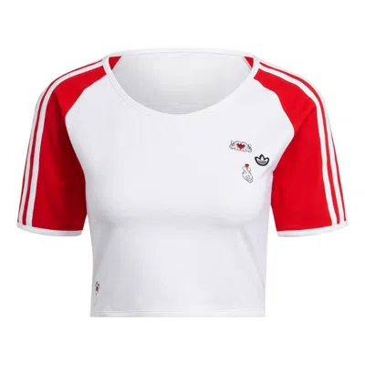 Adidas Originals (wmns)  X Mickey Mouse 3-stripes Icon For Her Baby T-shirt Asia Sizing 'white Red'