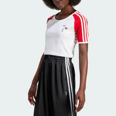 Adidas Originals (wmns)  X Mickey Mouse 3-stripes Icon For Her Baby T-shirt Asia Sizing 'white Red'