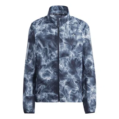 Adidas Originals (wmns) Adidas Own The Run Allover Print Hooded Running Windbreaker Jackets 'blue White'
